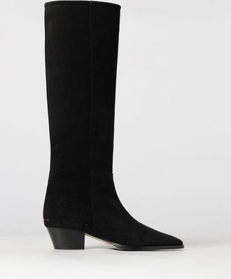 Aeyde Medea Knee-High Suede Boots with a Tapered Toe and Flared Heel