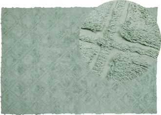 Beliani Alfombra De Algod&oacute;n Verde Claro 140 X 200 Cm Hecho A Mano Patr&oacute;n Geom&eacute;trico Hatay