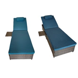 Concept Usine Lote de 2 tumbonas de coj&iacute;n de resina tejida azul oscuro con repisa la