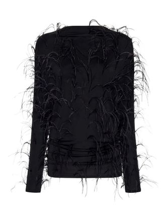 Sally Lapointe Shirt met verendetail - Zwart