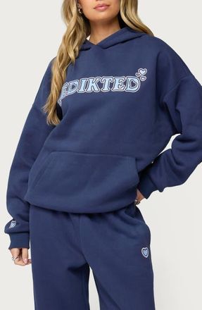 Edikted Glitter Girl Hoodie in Navy at Nordstrom, Size X-Small