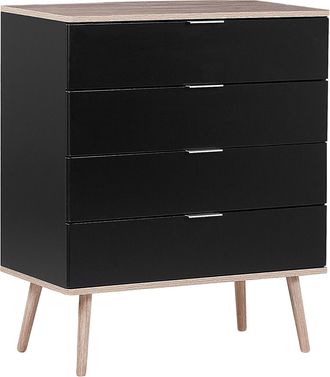 Beliani C&oacute;moda Aparador Negro Con 4 Cajones 93 X 79 Cm Armario De Almacenamiento Estilo Escandinavo Walpi