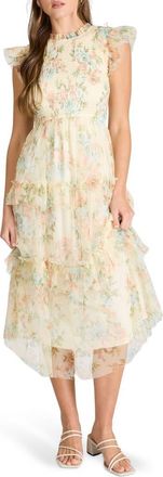 Blu Pepper Floral Smocked Tiered A-Line Dress in Butter Yellow Multi at Nordstrom Rack, Size Medium