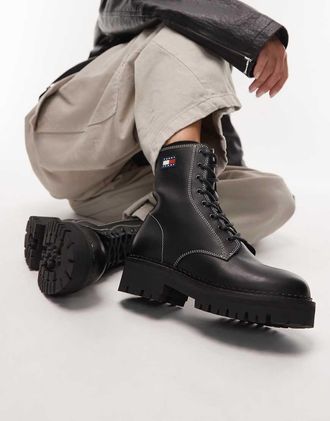 Tommy Jeans Scarponcini da trekking stringati neri stile urban-Nero