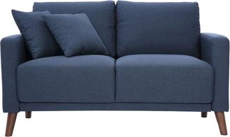 Miliboo Miliboo - Sof&aacute; De 2 Plazas De Tela Azul Oscuro Y Madera Oscura Munik