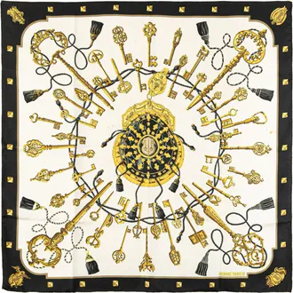 Herm&egrave;s Pre-owned Womens Key Design Silk Scarf - White - One Size