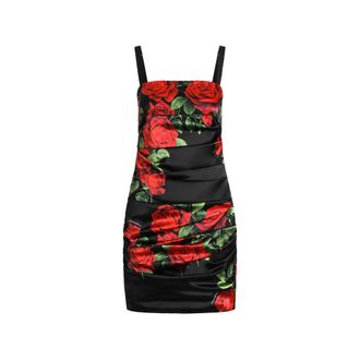 Dolce & Gabbana Rose-print Satin Mini Dress