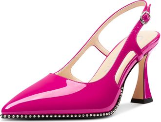 Castamere Womens Slingback Chunky High Heels Close Pointed Toe Dressy Pumps Wedding Party Shoes 9 CM Heels Magenta 3.5 UK