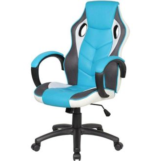 Dmora Dmora - Silla Gaming Darlanc, Sill&oacute;n Gaming Adulto, Silla De Escritorio, 66x61h104/114 Cm, Cielo Azul Y Blanco