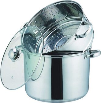None Kamberg 0008073 Couscoussiera, Vaporiera, Casseruola 3 in 1, Diametro 28 cm, 12 litri, Acciaio Inox, Coperchio in Vetro, Compatibile con Tutti i