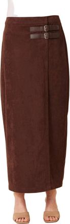 Dolce Cabo Faux Suede Side Buckle Midi Skirt In Rich Brown Color