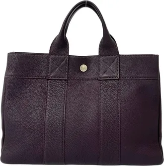 Herm&egrave;s Purple Negonda Leather Handbag Tote Bag (Pre-Owned)