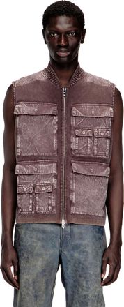 Diesel Zip-up knitted vest with cargo pockets - Knitwear - Man - Brown