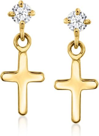 RS Pure by Ross-Simons 14kt Yellow Gold Cross Earrings With Lab-Grown Diamonds