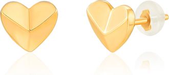 MAX + STONE Solid 10K Yellow Gold Small Heart Stud Earrings