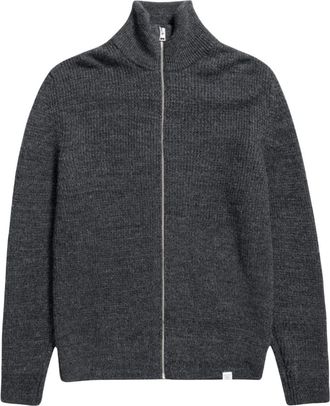 Norse Projects Truien & Vesten, Heren, Grijs, XL, Katoen, Hagen Wol Katoen Rib Volledige Rits Jas