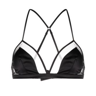 Dolce & Gabbana Sleeveless Tops, female, Black, M, Black Panelled Tulle Satin Bra
