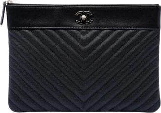 Chanel Pre-owned Quilted Caviar Leather Clutch - Dames - Vintage Clutch - Zwart - ONE Size - Leer - Vintage