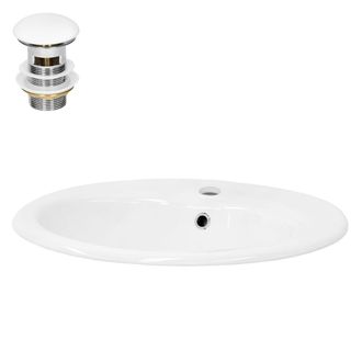 ML Design Lavabo blanco de cer&aacute;mica con juego de desag&uuml;e con reborsadero