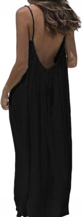 Generic Womens Solid Color Backless Dress Summer Open Back Spaghetti Strap Maxi Dresses Casual Sleeveless Flowy Beach Dress Black