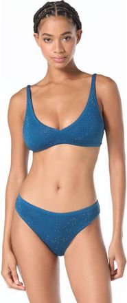 Michael Kors Rhinestone Studded Solids Bra Top in River Blue at Nordstrom, Size X-Small