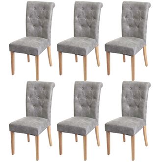Hhg Hhg - Lote De 6 Sillas De Comedor Chesterfield Ii, Silla Silla De Cocina, Remaches, Tela/textil Gris Claro, Patas Claras