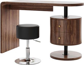 Vicco Tocador Lara, Roble R&uacute;stico, 120 Cm Con Taburete