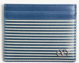 Valentino Garavani Portacarte Valentino Garavani VLogo Signature In Vitello Granato Con Stampa A Righe Uomo AZZURRO UNI