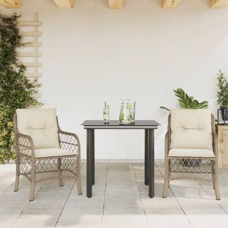 vidaXL Sillas Y Mesita De Jard&iacute;n 3 Piezas Rat&aacute;n Sint&eacute;tico Coj&iacute;n Beige Vidaxl