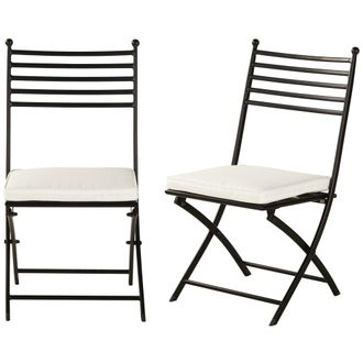 Maisons du monde 2 sillas de exterior plegables de acero negro y cojines blanco roto