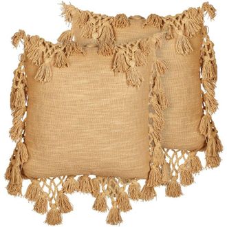 Beliani Set di 2 cuscini in cotone sabbia con nappe 45 x 45 cm Olearia