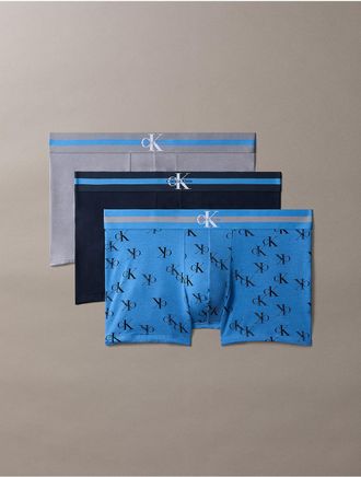 Calvin Klein Mens Graphic Monogram Cotton Stretch 3-Pack Trunk - Multi - XL
