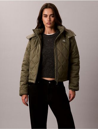 Calvin Klein Jeans Calvin Klein Womens Quilted Hooded Puffer Jacket - Green - XL