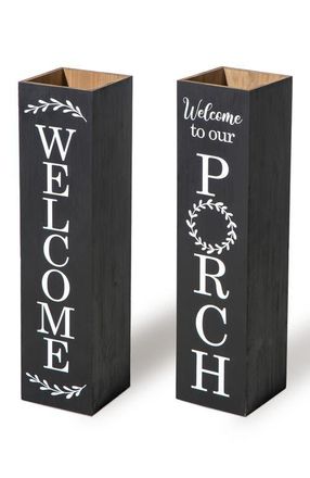 Glitzhome Double Sided Solid Wood Boxed WELCOME PORCH Porch Sign in Black at Nordstrom, Size Medium