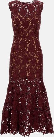 Self Portrait Abito Midi Burgundy Guipure Lace