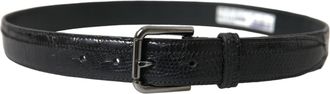 Dolce & Gabbana Mens Black Exotic Leather Silver Metal Buckle Belt