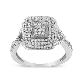 House of Brilliance Silver 1/2 Cttw Round-Cut Diamond Cluster Cushion Ring at Nordstrom, Size 7