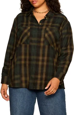 Sanctuary City Plaid Shirt in Forest Plaid Green at Nordstrom, Size 1X