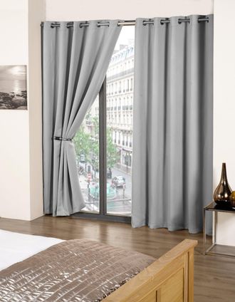 Emma Barclay Cali Eyelet - Woven Thermal Blackout Eyelet Curtains in Grey - Width 66 x Drop 84 (168 x 213cm) - Single for Door - Emma Barclay | TJ Hughes Black
