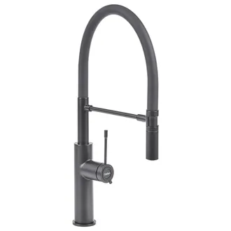 Beliani Grifo De Cocina Giratorio Y Extra&iacute;ble Aireador Con Resorte 2 Modos De Rociado Grifo Mezclador De Acero Inoxidable Negro Arkhata