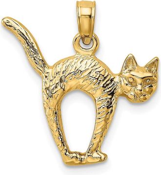 Diamond2Deal 14k Yellow Gold 3-D Textured Arch Back and Raised Tail Cat Charm Pendant
