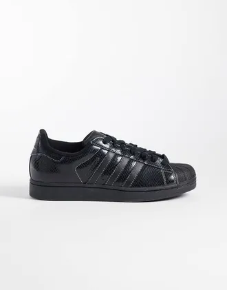 adidas Originals Superstar II - Sneakers nere pitonate tono su tono-Nero