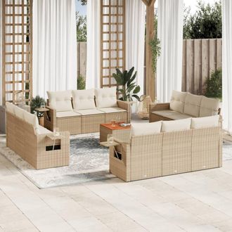 vidaXL Set Sof&aacute;s De Jard&iacute;n Con Cojines 13 Pzas Rat&aacute;n Sint&eacute;tico Beige Vidaxl