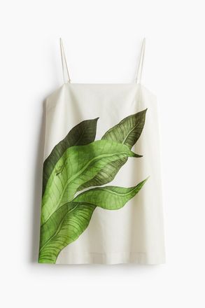 H&M Tr&auml;gerkleid aus Leinenmix - Weiss/Bl&auml;tter