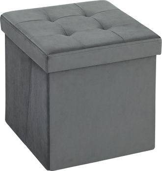 HOMCOM Foldable Velvet-Feel Storage Ottoman - 38 x 38 x 38 cm - - Grey | TJ Hughes