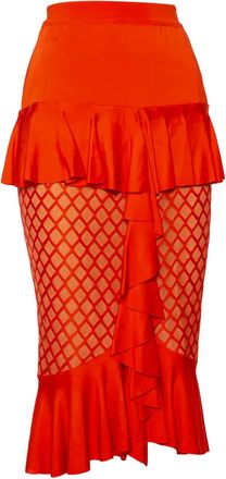 Balmain ruffled midi skirt - women - Viscose/Elastane/Polyamide/Elastane/Viscose - M - Orange