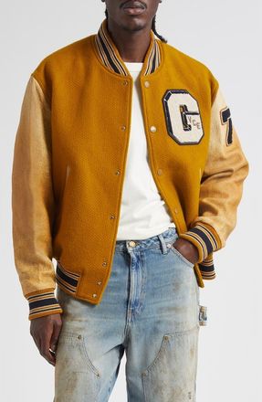 Golden Goose Journey Mixed Media Varsity Bomber Jacket in Wood Thrush at Nordstrom, Size 38 Us