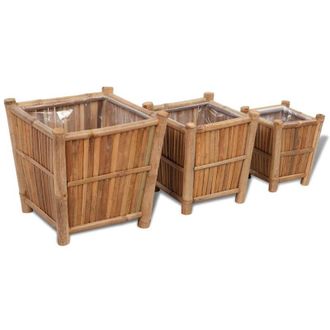 vidaXL Jardineras Con Forro De Nailon 3 Unidades Bamb&uacute; Vidaxl