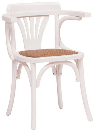 Biscottini International Biscottini - Silla Con Reposabrazos 76x44x42 Sillas De Cocina Madera Fresno Sillas De Comedor Madera Y Rat&aacute;n Acabado Blanco Sill&oacute;n De Sal&oacute;n