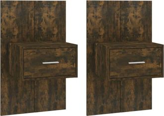 vidaXL Mesita de noche de pared 2 unidades color roble ahumado Vidaxl